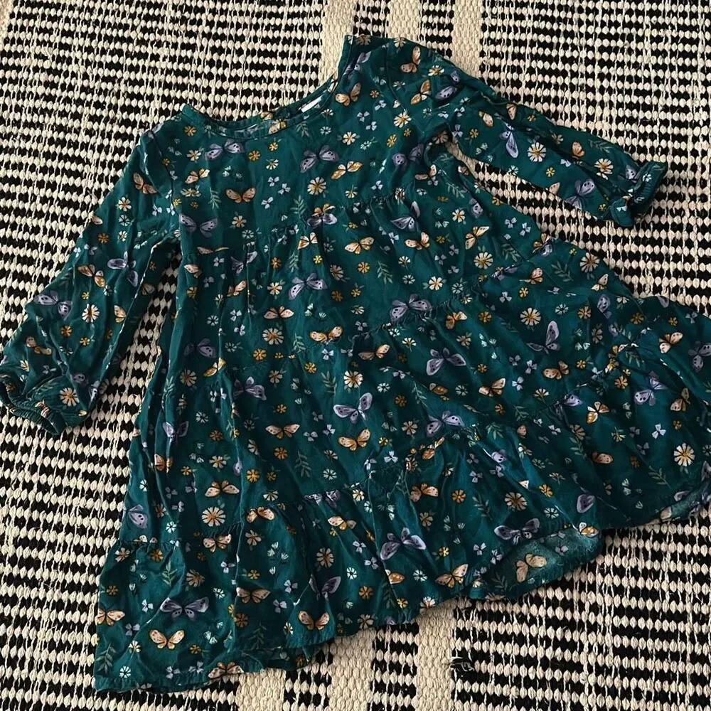 Jumping Beans Size 2T Green Floral print Long Sleeve Dress
